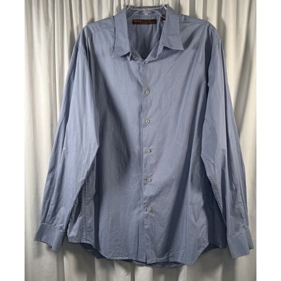 Perry Ellis Geo Print Cotton Dress Shirt Blue White XXL Academia Preppy 77-51 - Picture 1 of 9